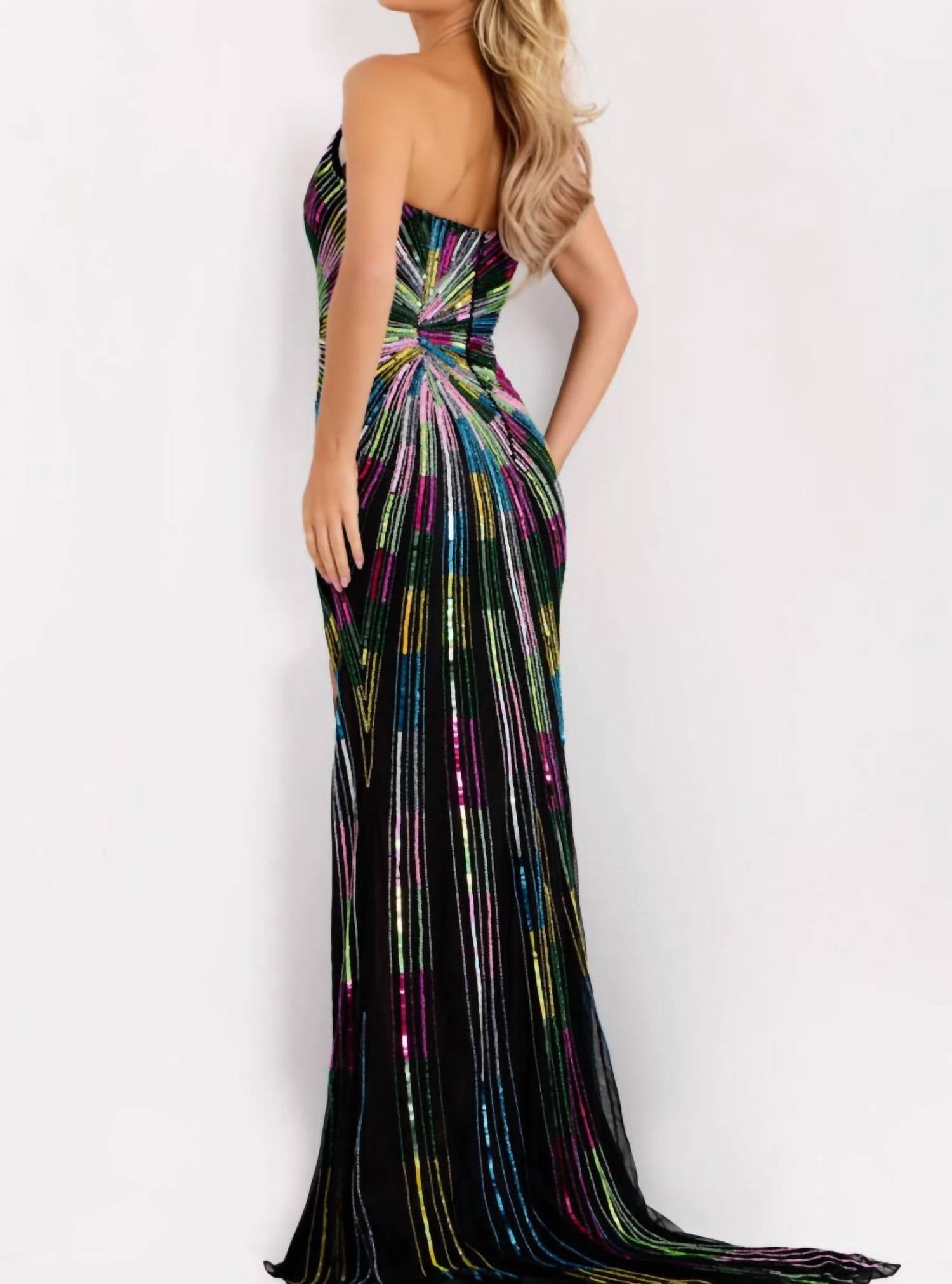 JOVANI Disco Long Formal Prom Dress Gown in black - women's dress - detail view