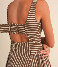 Klesis - Striped Back Buckle Piping Detail Midi Dress