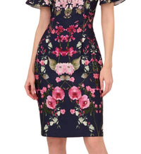 Adrianna Papell - Floral Print Crepe Midi-length Sheath Dress