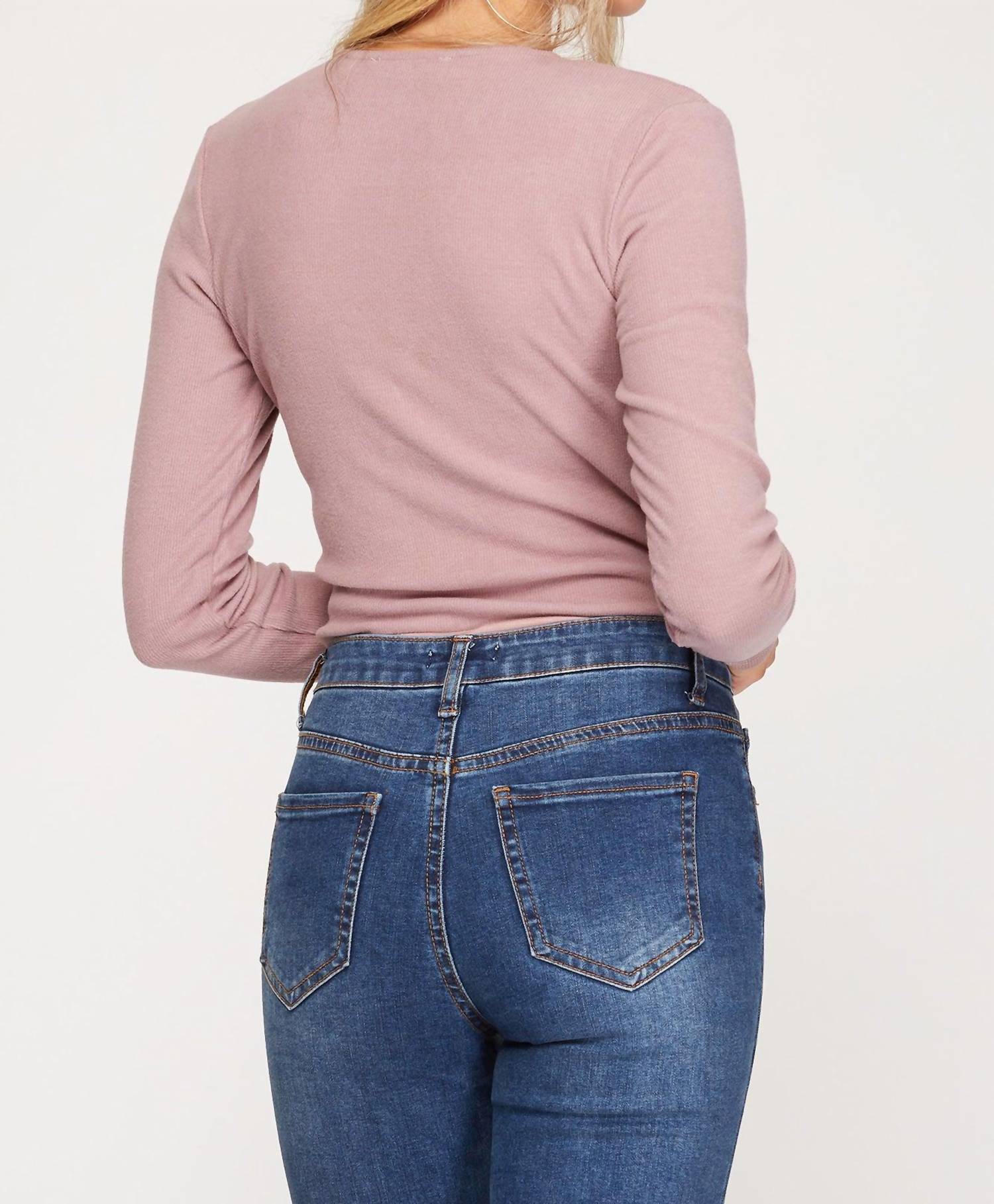 She + Sky - Surplice Rib Knit Bodysuit