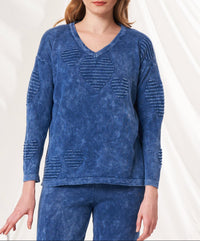 Angel Apparel V-neck Heart Sweater in denim - women's sweater - detail view