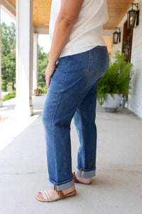 Judy Blue Modern Seam Straight Leg Jeans in blue - women's jeans - detail view