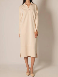 P.CILL Modal Collared Long Sleeve Midi Dress in eggshell - women's dress