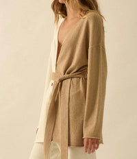 PROMESA Colorblock Belted Cardigan in beige - women's cardigan - view 4