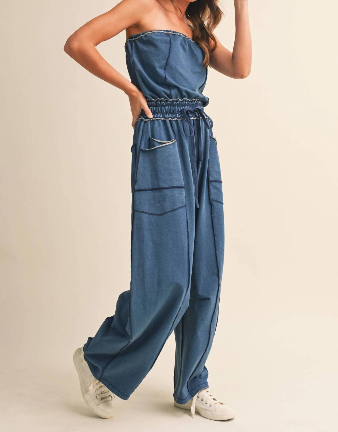 Klesis - Strapless Barrel Pants Jumpsuit With Tie Waist