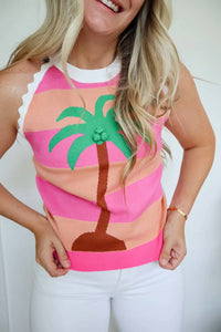 Fate - Annie Striped Palm Tree Knit Tank Top