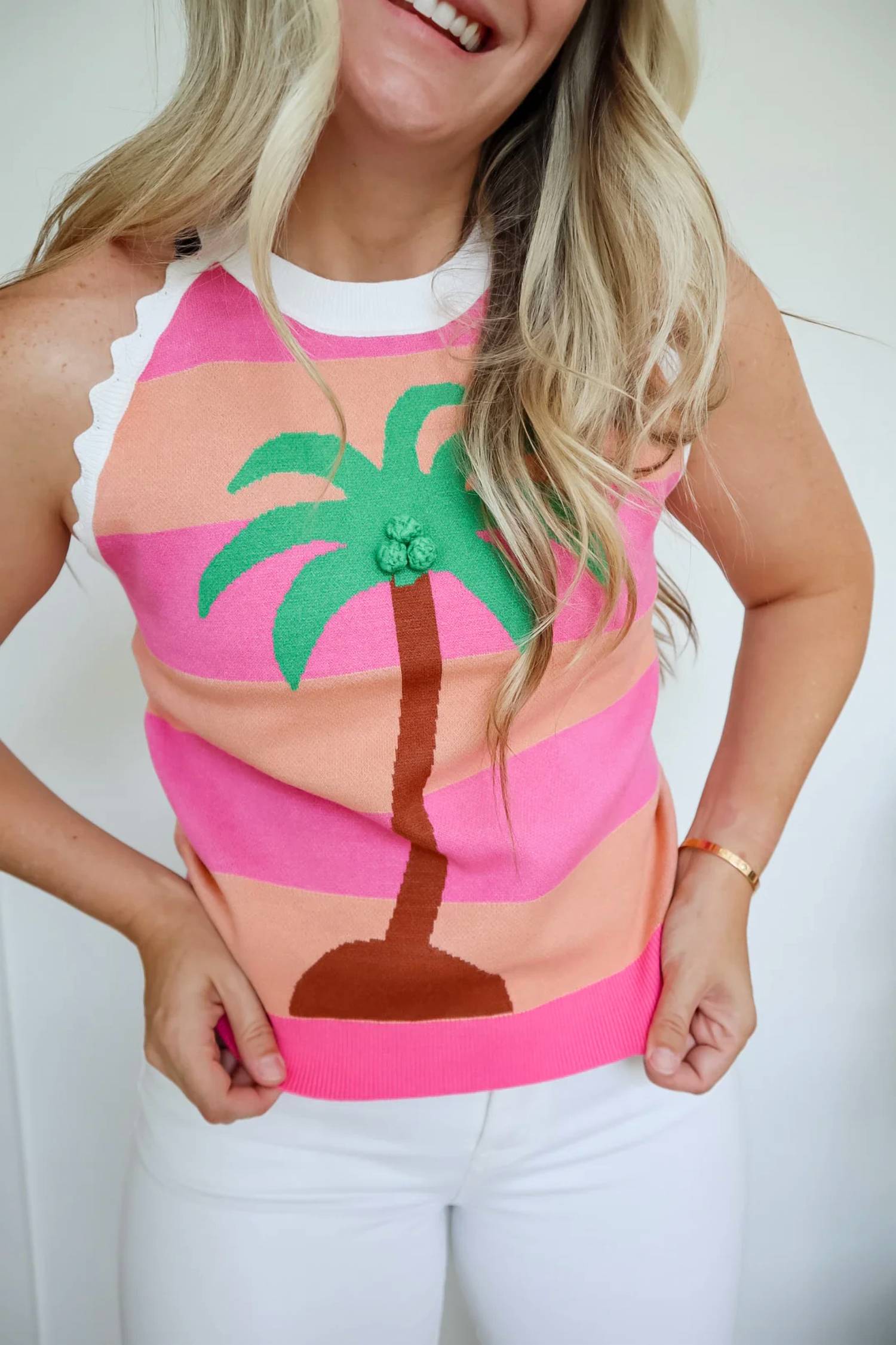 Fate - Annie Striped Palm Tree Knit Tank Top