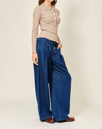 Aaron & Amber - Ribbed Knit Polo Top