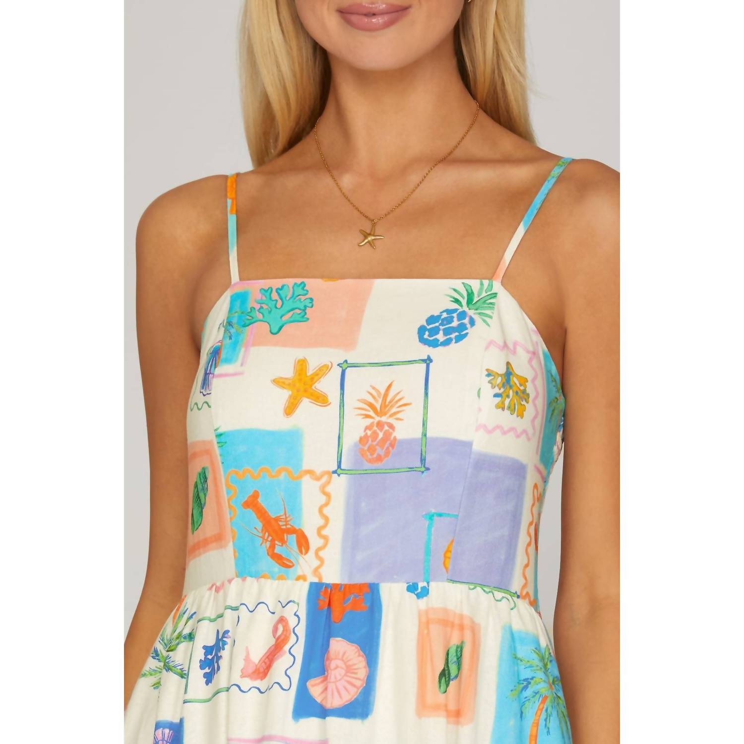 Bns - Coastal Tile Print Cami Maxi Dress With Pockets