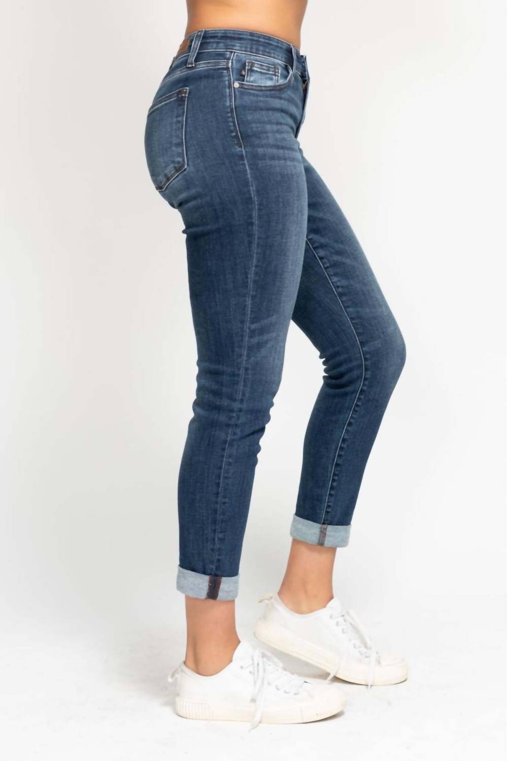 Judy Blue Tonya Cuffed Slim Fit Jeans in blue - women's jeans - alternate view