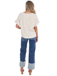 Umgee - Refined Edge Linen Scallop Button Up Top