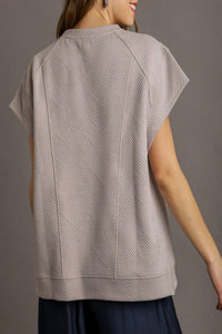 Umgee - Criss Cross Jacquard Sweatshirt Top