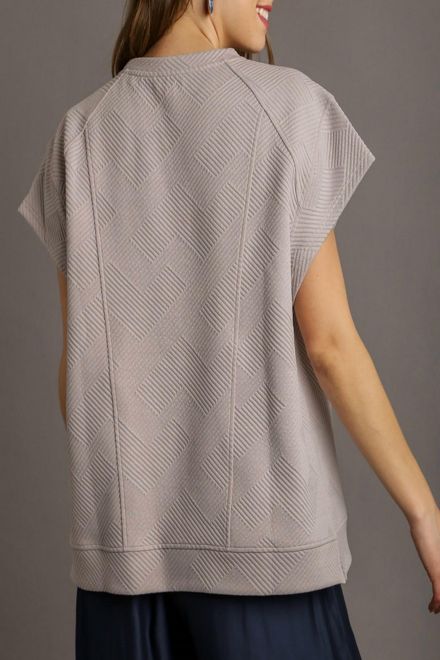 Umgee - Criss Cross Jacquard Sweatshirt Top