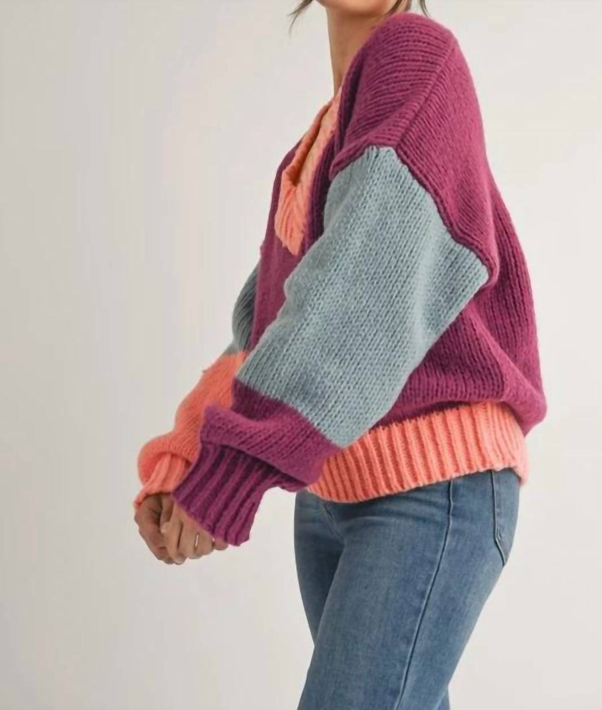 Klesis - Color Block Knit Sweater Top