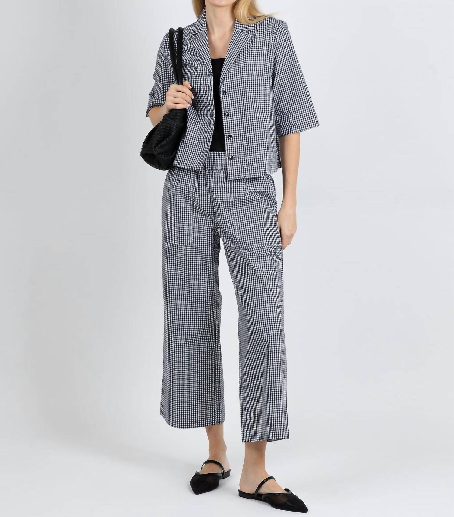 Elliott Lauren Gingham Patch Pocket Pull-on Pants in black white - women's pants - detail view