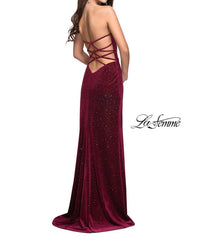 La Femme Sparkly Jersey Gown in raspberry - women's dress - detail view