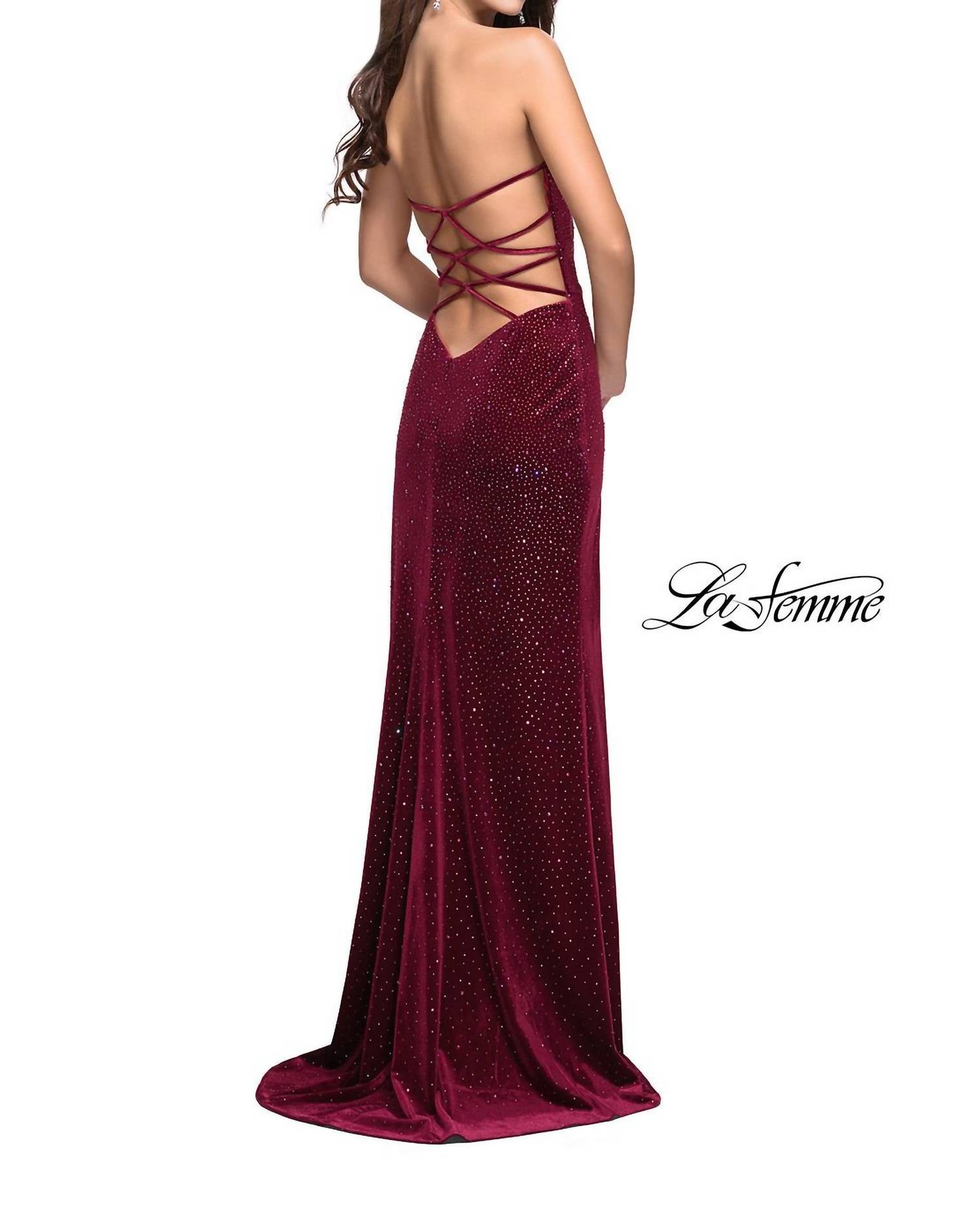 La Femme Sparkly Jersey Gown in raspberry - women's dress - detail view