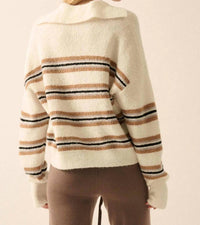 Promesa - First in Line Striped Split-Neck Collared Sweater
