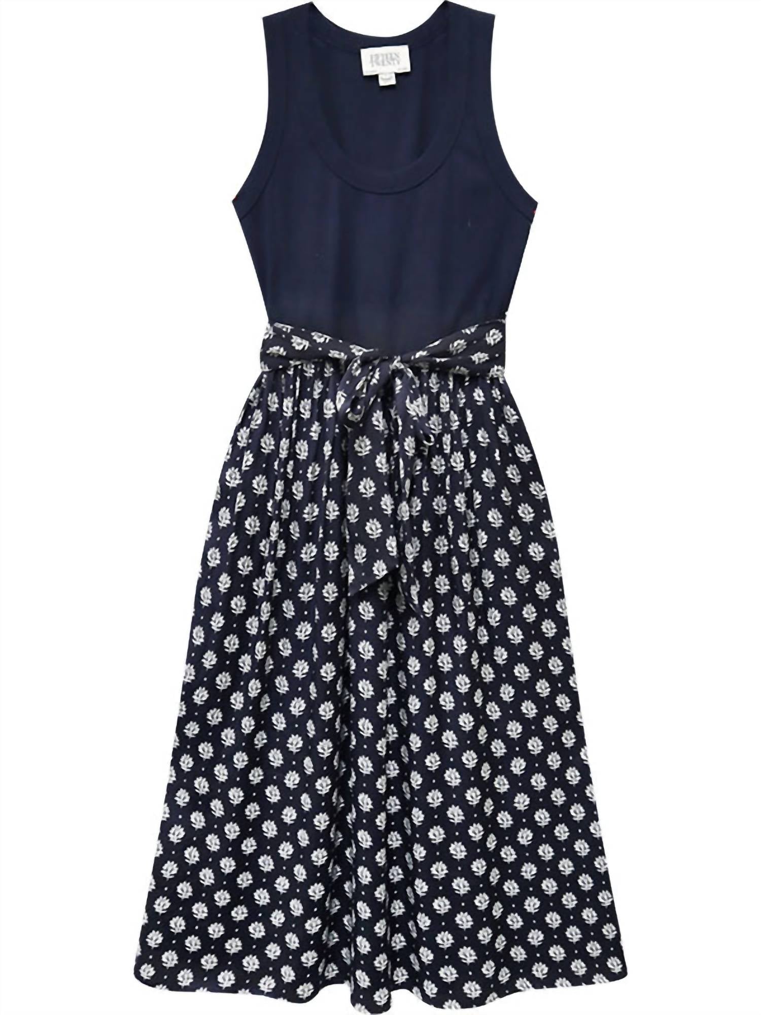 Fifteen Twenty Contrast Belted Midi Dress in navy - women's dress - alternate view