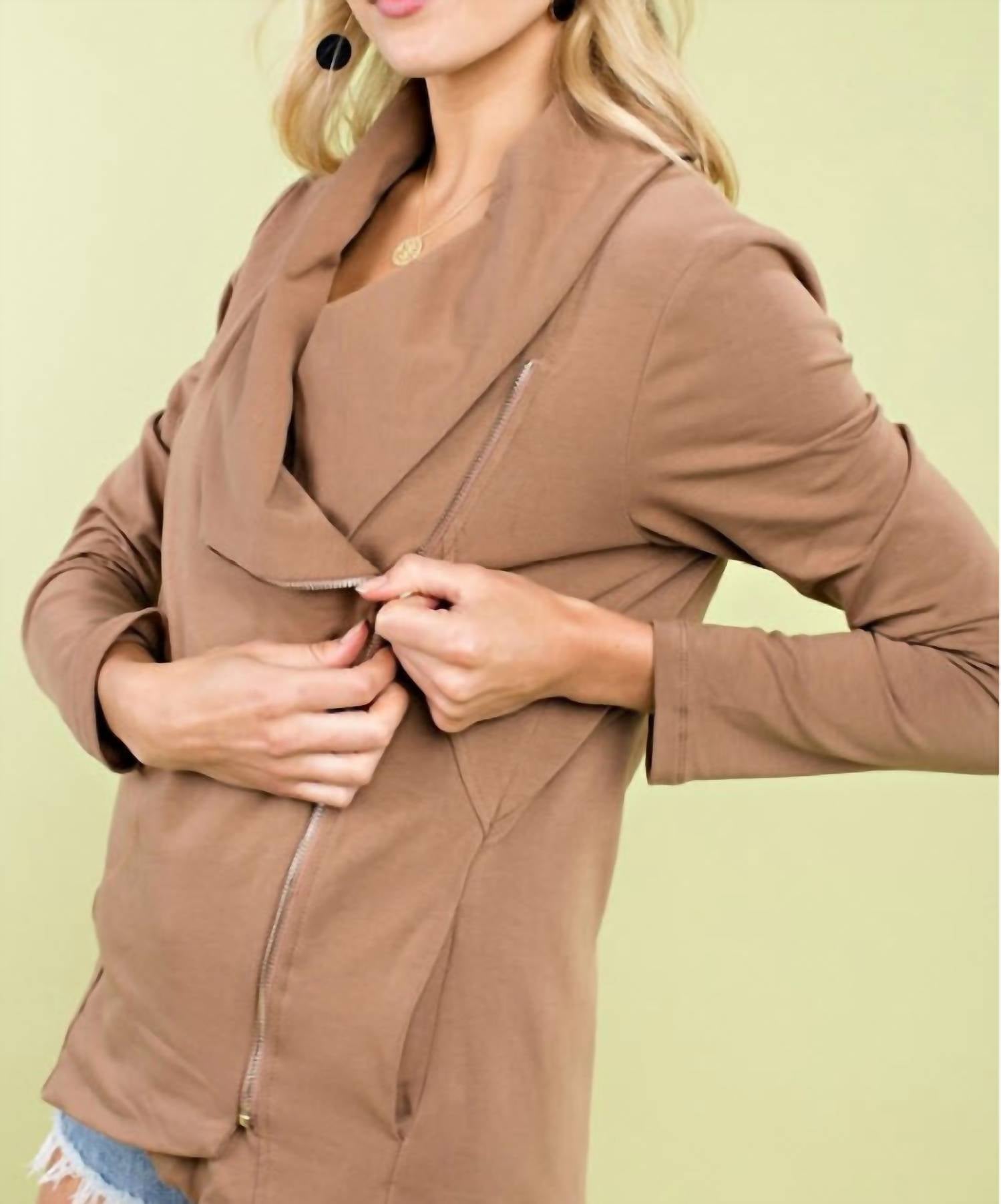 Main Strip Side Zip Jacket in brown - women's jacket - detail view