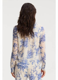 Allison Maribeth Long Sleeve Blouse in blue floral - women's blouse - detail view