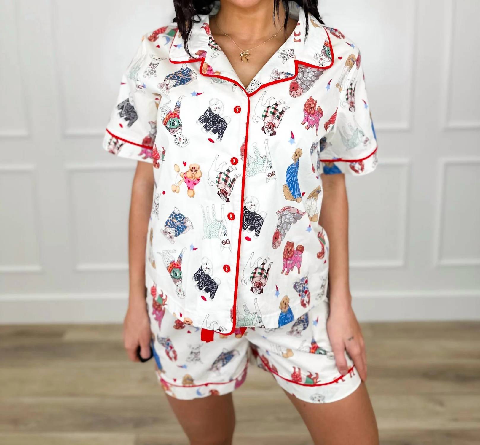 She + Sky - Sleepy Pup High-rise Cotton Pj Set