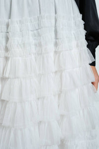 Ina Fashion - High-waisted Tiered Ruffled Tulle Maxi Skirt