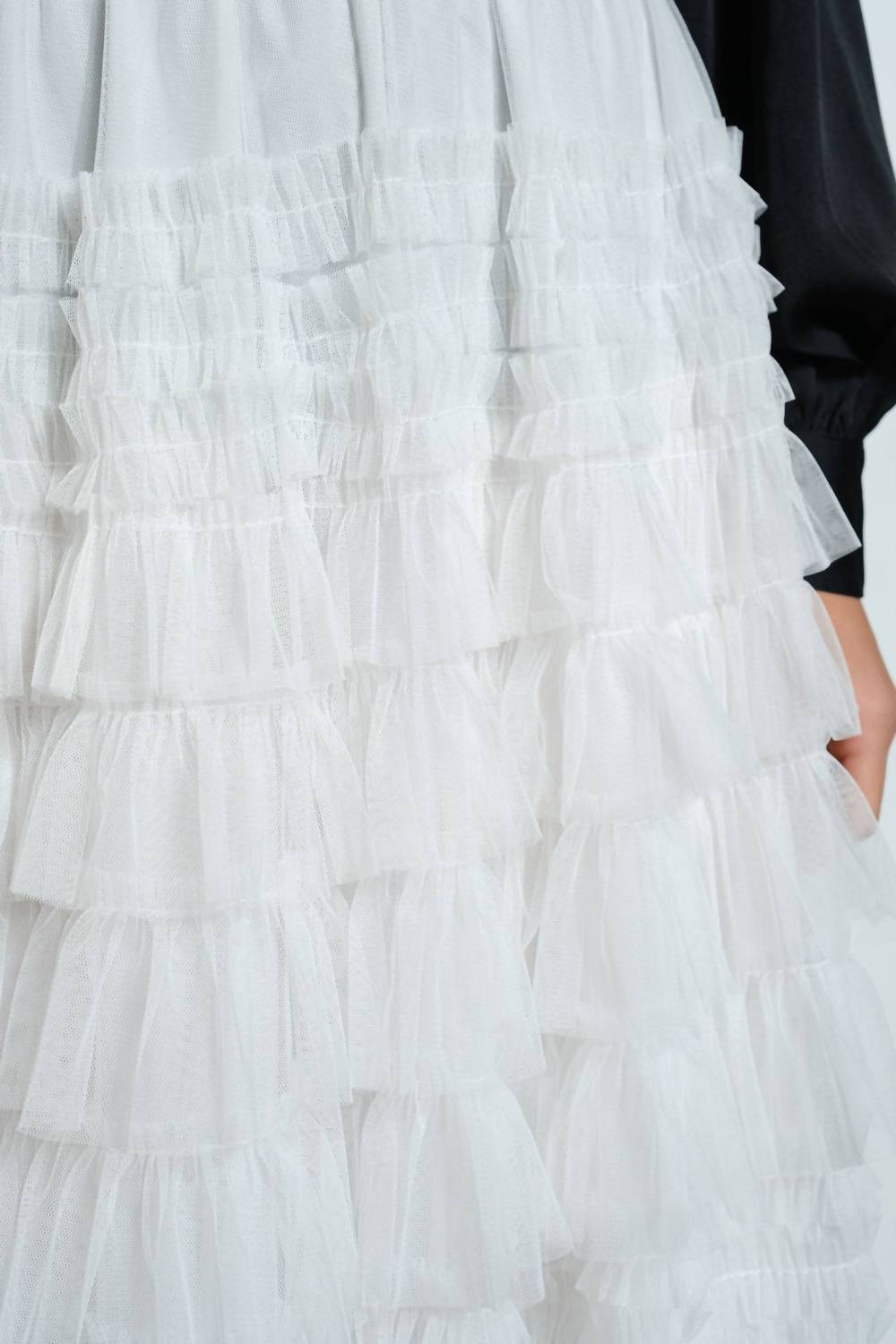 Ina Fashion - High-waisted Tiered Ruffled Tulle Maxi Skirt
