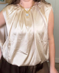 WISHLIST Sleeveless Satin Blouse in champagne - women's tank top - detail view