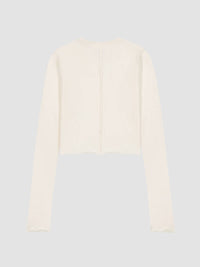 DL1961 - Kids' Girls Raw Edge Long Sleeve Tee in manilla raw - kids' long sleeve top - detail view