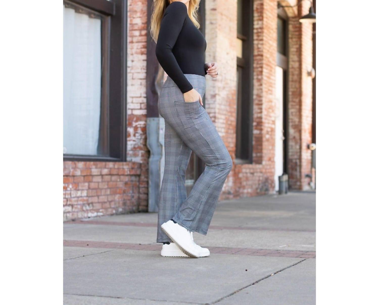 Julia Rose Felicity Plaid Bootcut Leggings - 30" in grey - women's pants - view 5