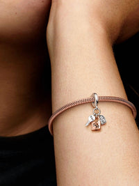 Pandora Women's Two-tone Key Padlock & Heart Triple Dangle Charm in silver - women's item - detail view