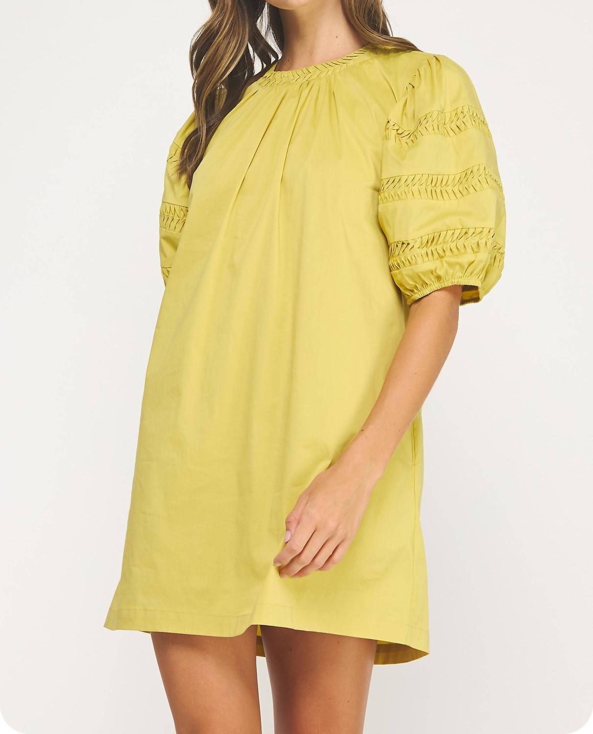 Strut & Bolt - Reverse Pintuck Puff Sleeve Mini Dress