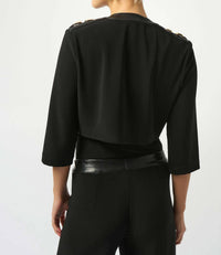 Joseph Ribkoff Silky Knit & Leatherette Cropped Jacket in black - women's jacket - detail view
