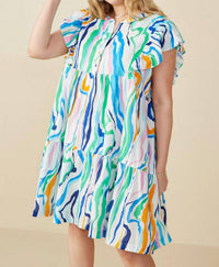 Hayden LA Ruffle Sleeve Mini Dress in green mix - women's dress - detail view