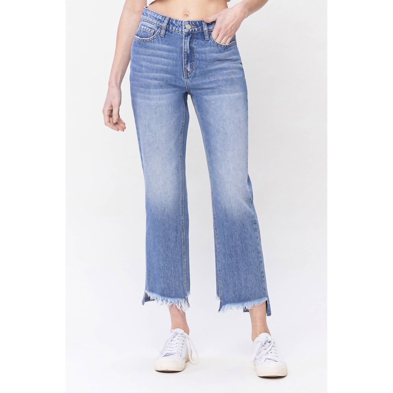 Flying Monkey - Norah High Rise Frayed Hem Straight Jeans