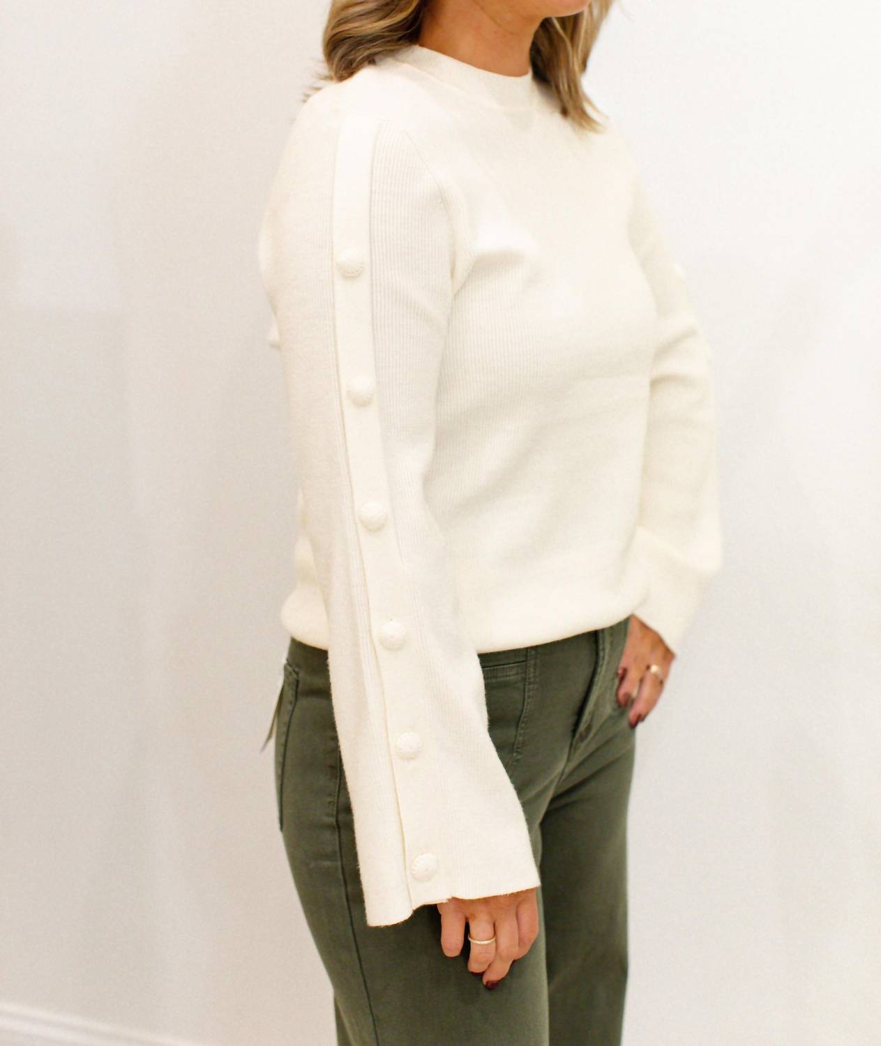 Charlie B - Long Sleeve Ribbed Crew Neck Sweater With Button Details
