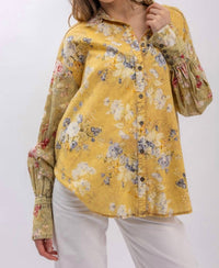 Blue Velvet - Floral Print Button Down Shirt