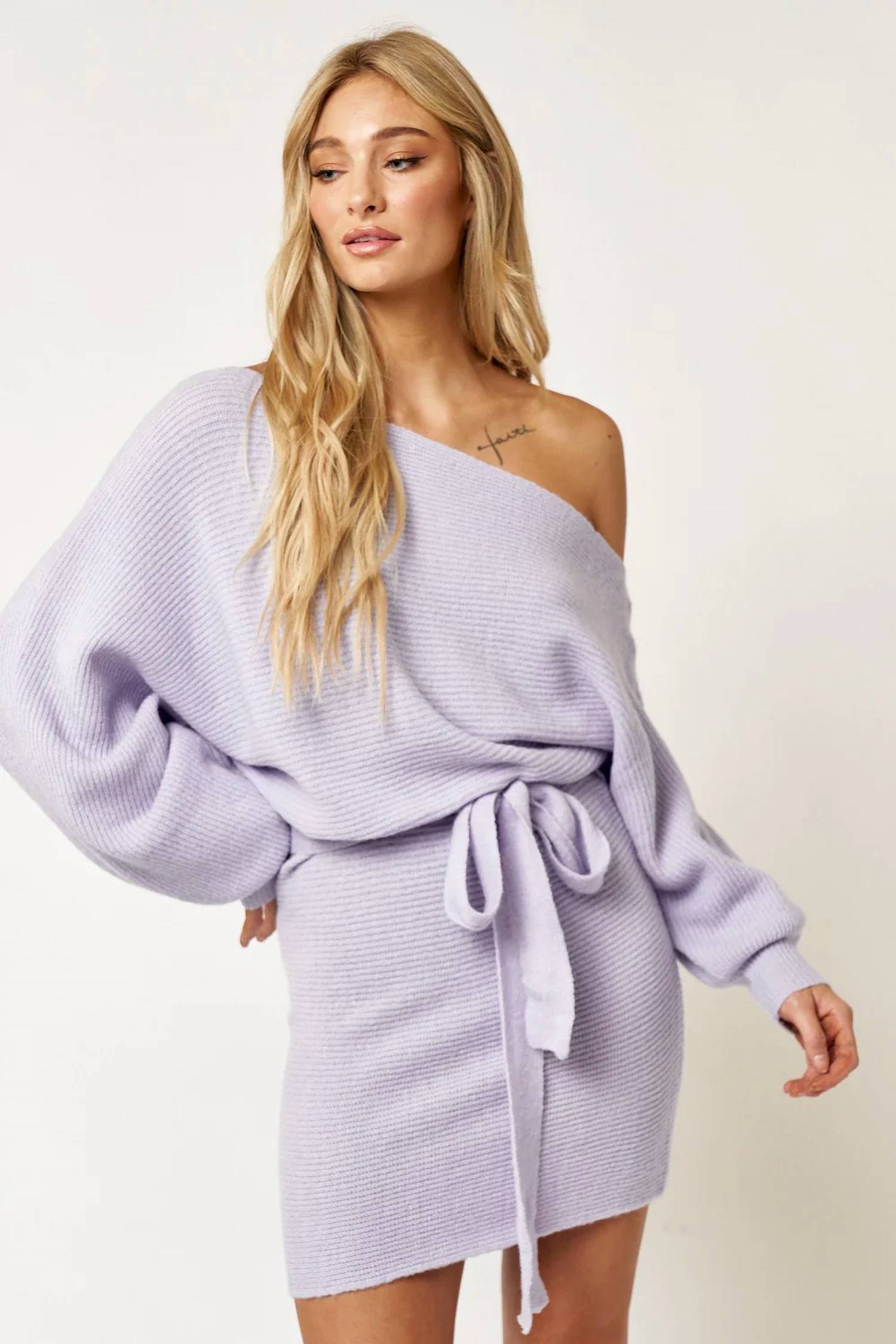 Blue Blush - Long Sleeve Knit Sweater Dress
