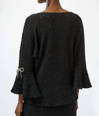 Joseph Ribkoff Fuzzy Metallic Knit Boxy Top in black - women's blouse - detail view