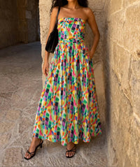 Meet Me In Santorini - Strapless Midi Dress