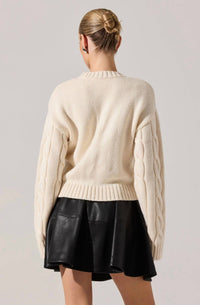 Astr - Pennina Pearl Embellished Cable Knit Sweater