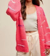 Listicle - Hand Crochet Knit Stripe Design Open Cardigan