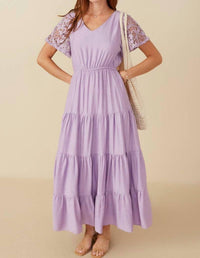 Hayden La - Women's Crochet Lace Sleeve Tiered Dress