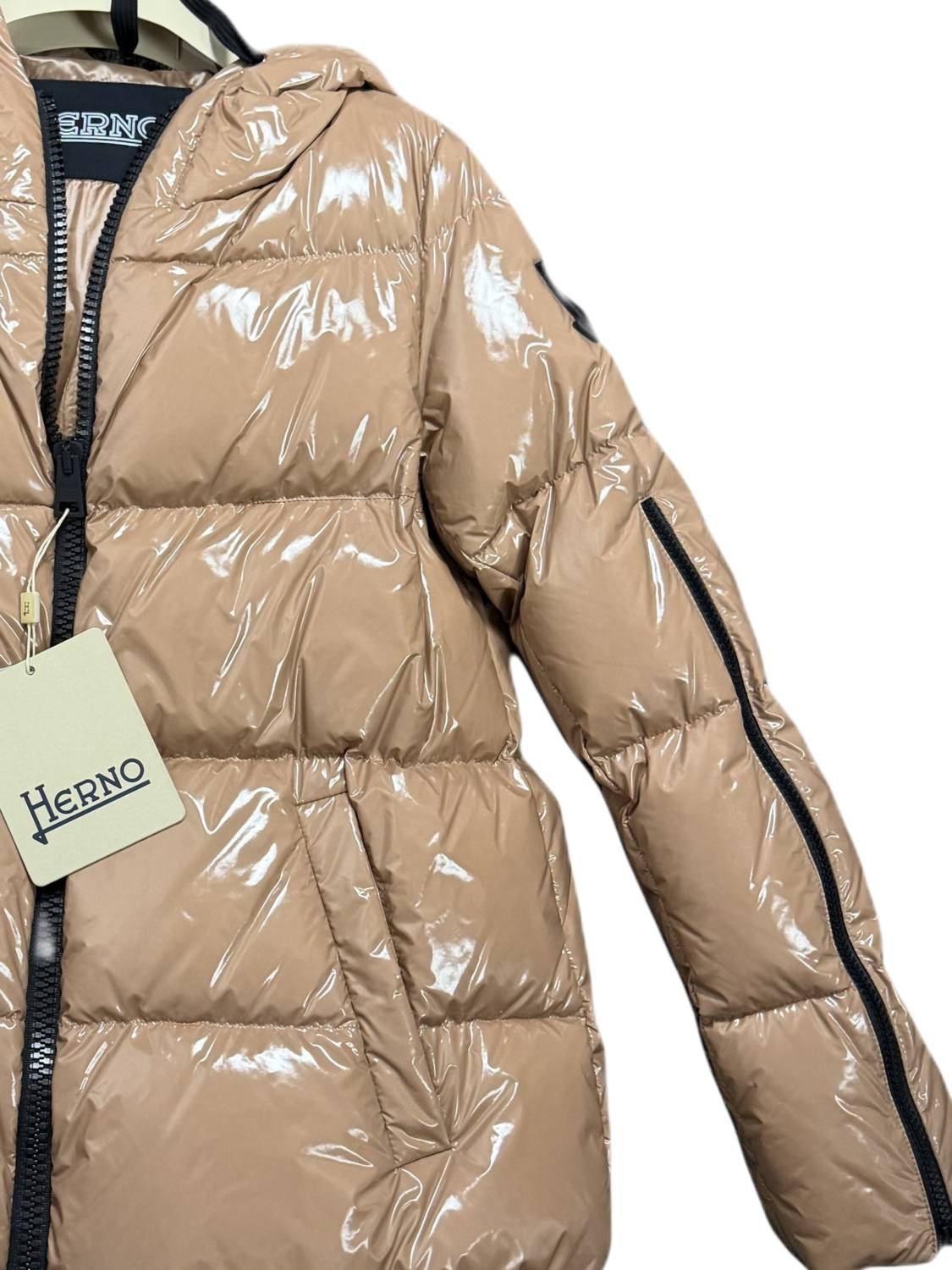 Herno Women's Hooded Puffer Jacket in bisque - women's jacket - detail view
