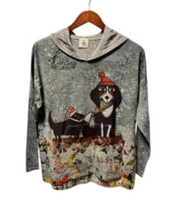 Inoah Women's Long-sleeve Christmas Dog Hoodie in grey - women's top