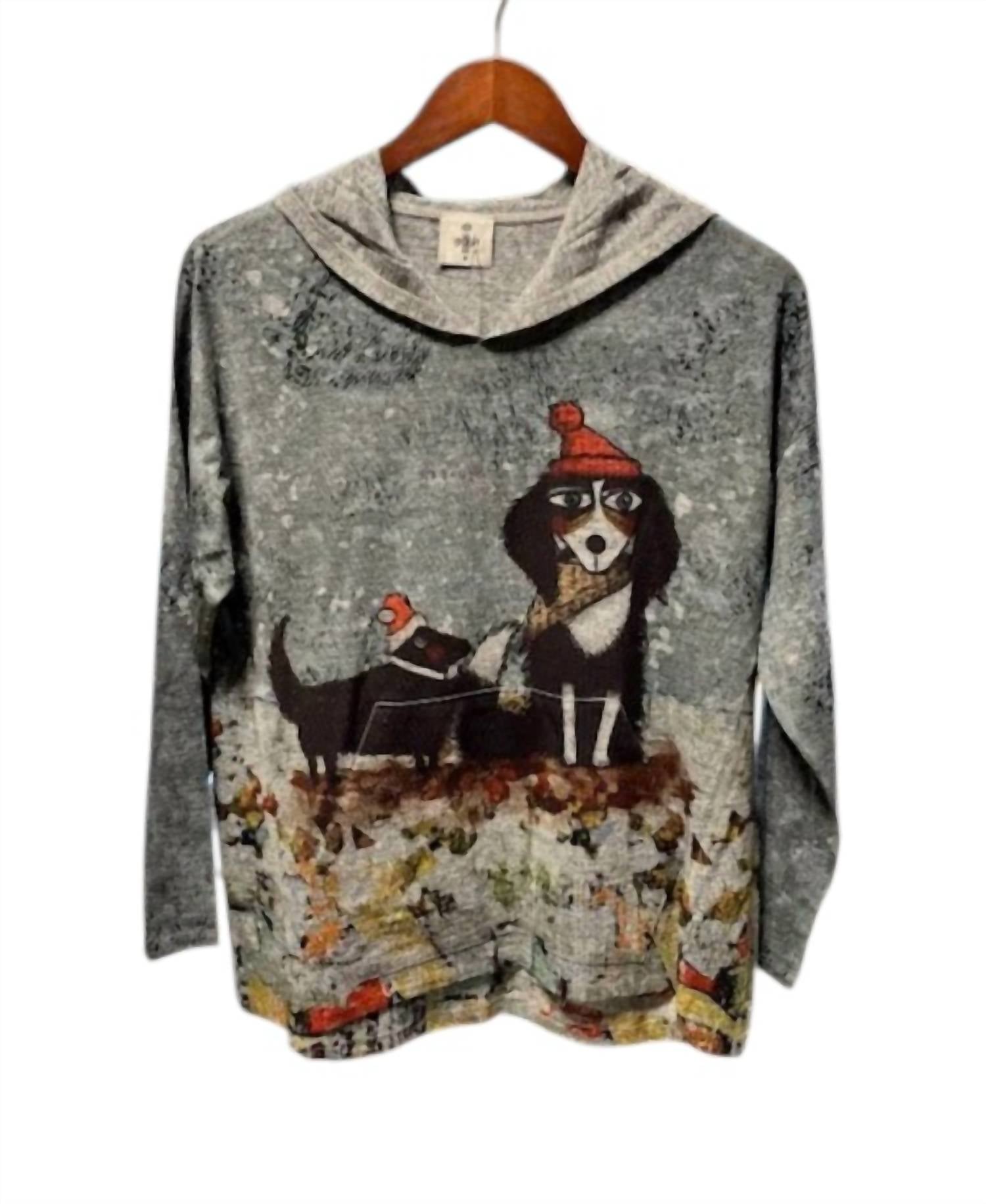 Inoah Women's Long-sleeve Christmas Dog Hoodie in grey - women's top