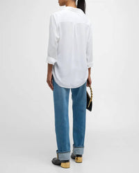 Rails Wren Button Front Shirt in white - women's long sleeve top - detail view