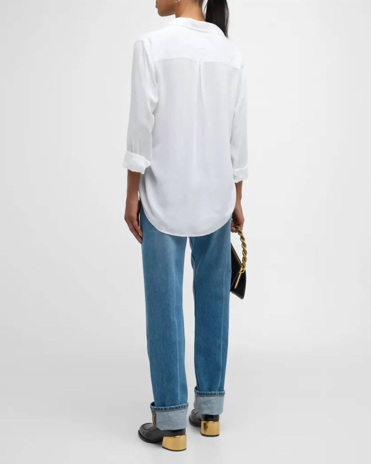 Rails Wren Button Front Shirt in white - women's long sleeve top - detail view