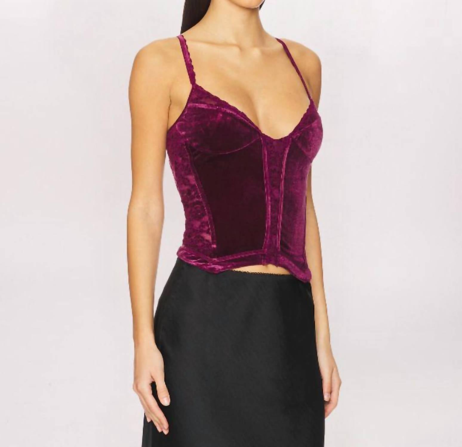 Free People About Last Night Corset Tank in wine - women's shirt